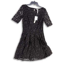 NWT Womens Black Polka Dot Short Sleeve Pleated Fit & Flare Dress Size 10