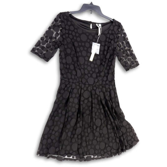 NWT Womens Black Polka Dot Short Sleeve Pleated Fit & Flare Dress Size 10 image number 1