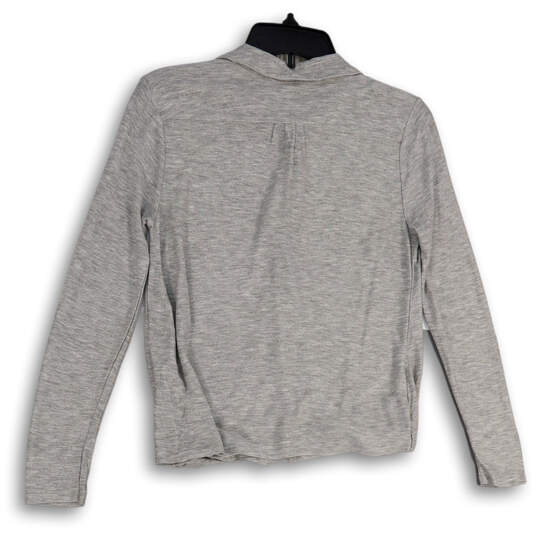 Womens Gray Space Dye Long Sleeve Collared Pullover Blouse Top Size XS image number 2