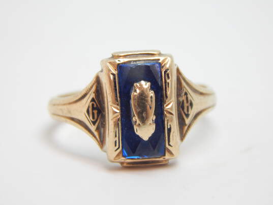 Vintage 10k Yellow Gold Blue Glass Class Ring 3.6g image number 2