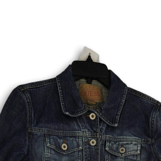 Womens Blue Denim Spread Collar Long Sleeve Button Front Jacket Size M image number 3