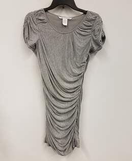 Womens Gray Round Neck Short Sleeve Ruched Front Short Mini Dress Size 2