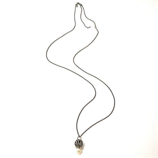 Designer Pandora S925 ALE Sterling Silver Chain Pearl Drop Pendant Necklace image number 3