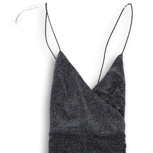 Womens Gray Shimmer Sleeveless V-Neck Spaghetti Strap Wrap Dress Size Small image number 3