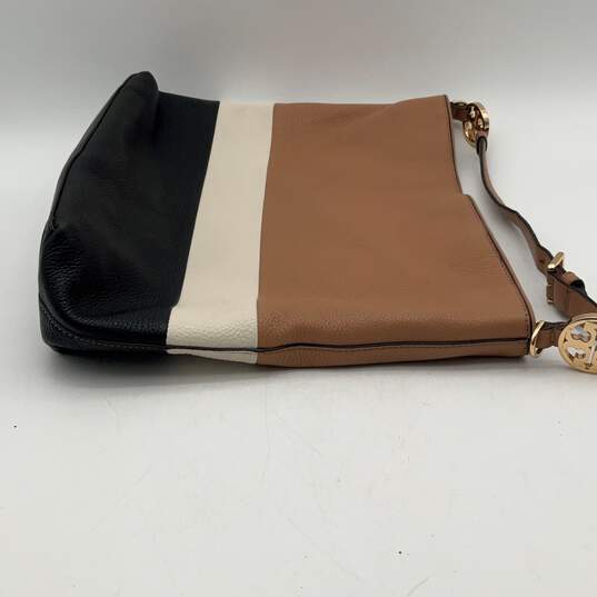 Womens Multicolor Colorblock Leather Adjustable Strap Charm Zipper Hobo Handbag image number 5