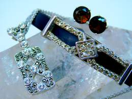 Judith Jack & Romantic 925 Cubic Zirconia & Marcasite Lattice Pendant Multi Chain Necklace Brown Glass Earrings & CZ Charm Rubber Bracelet 21.1g