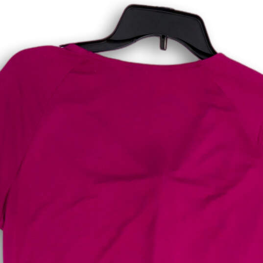 Womens Pink V- Neck Short Sleeve Front Knotted Pullover Blouse Top Size S image number 4