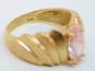 10K Gold Pink Cubic Zirconia Marquise Solitaire Ridged Wide Band Ring 4.2g image number 7