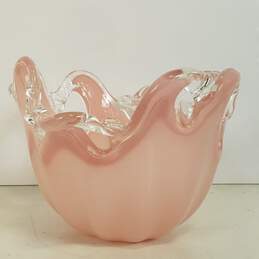 Murano Art Glass  Vintage White Crystal Pink Glass Bowl alternative image
