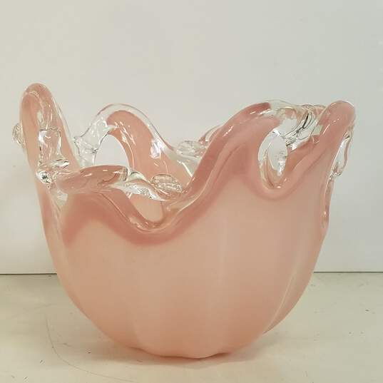 Murano Art Glass  Vintage White Crystal Pink Glass Bowl image number 2