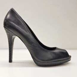 Lauren Ralph Lauren Leather Peep Toe Heels Black 8.5 alternative image