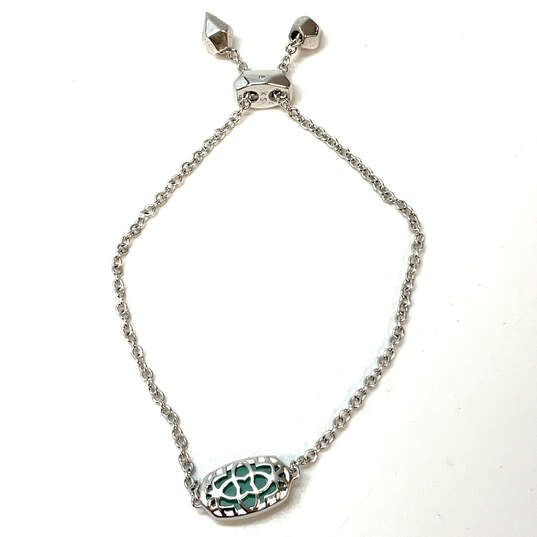 Designer Kendra Scott Silver-Tone Green Crystal Cut Stone Chain Bracelet image number 3