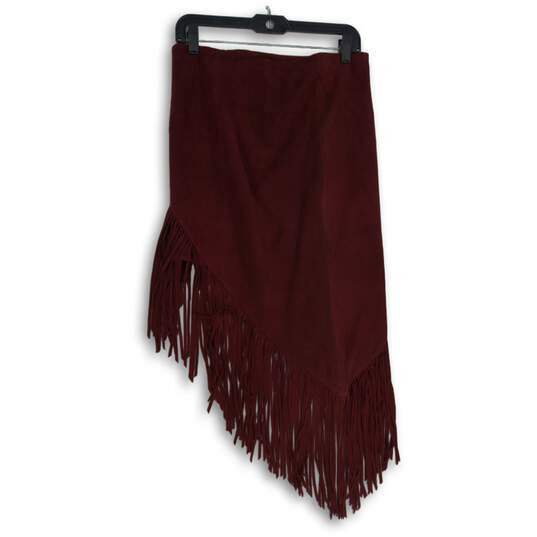 NWT Intermix Womens Red Fringe Asymmetrical Hem Straight & Pencil Size M image number 2