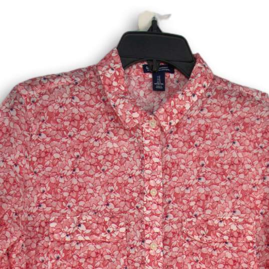 Gap Womens Pink Floral Long Roll Tab Sleeve Spread Collar Button-Up Shirt Size S image number 3
