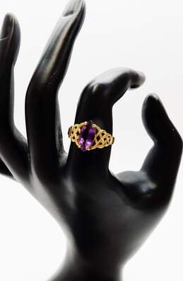 10K Yellow Gold Faceted Amethyst Marquise Etched Celtic Knot Ring 1.9g