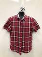 Men's Sz L Short Sleeved Red Plaid Button Up Casual Shirt image number 1