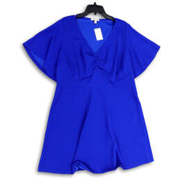 NWT Womens Blue V-Neck Short Sleeve Pullover Mini Dress Size 18
