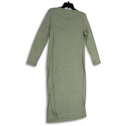 Womens Green Round Neck Long Sleeve Side Slit Midi Sweater Dress Size M alternative image