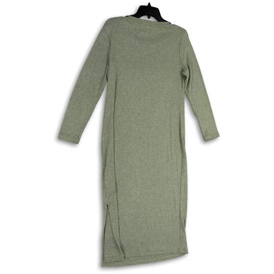 Womens Green Round Neck Long Sleeve Side Slit Midi Sweater Dress Size M image number 2