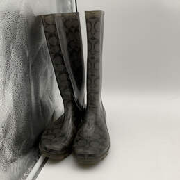 Womens Pixy Black Signature Round Toe Pull On Mid-Calf Rain Boots Size 8
