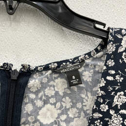 Womens Blue White Floral Short Sleeve V-Neck Back Zip Wrap Dress Size 8 alternative image