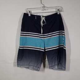 Mens Striped Regular Fit Drawstring Waist Flat Front Swim Shorts Size 32