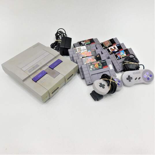 Super Nintendo SNES With 8 Games Including Mario Party & Ms. Pac-Man image number 1