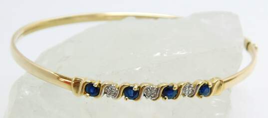 10K Yellow Gold Sapphire Hinged Bangle Bracelet 4.4g image number 1
