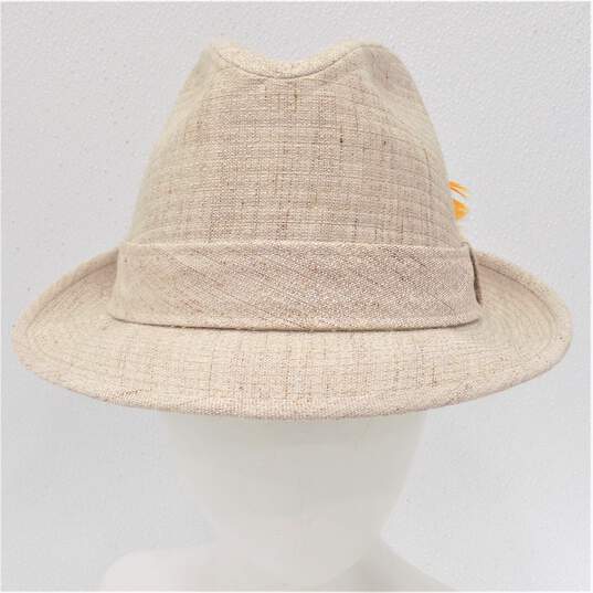 VTG Dobbs Fifth Avenue Men's Sandy Beige Tweed Fedora Hat w/ Feather Detail SZ 7 1/8 image number 2