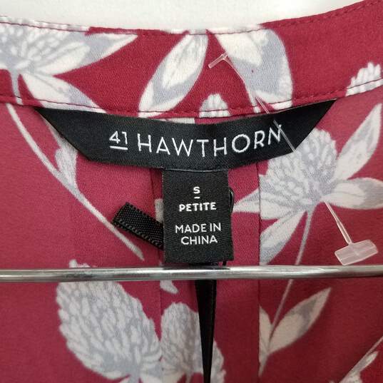 41 Hawthorne women's burgundy floral tie sleeve flowy blouse S petite image number 3