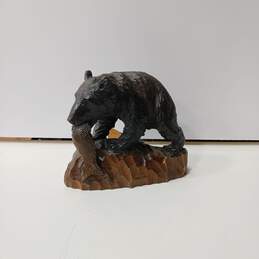 Hand Carved Bear w/ Fish Statue