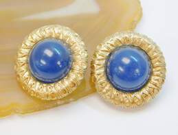 Givenchy Goldtone Blue Cabochon Textured Circle Clip On Earrings 18g alternative image