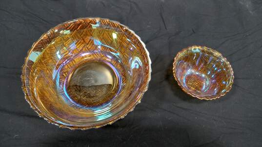 2PC Indiana Glass Orange Iridescent Bowls image number 2