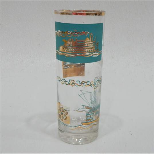 MCM Mid Century Libbey Southern Comfort Tom Collins Barware Gold & Turquoise Drinking Glasses image number 4