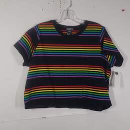 NWT Womens Cotton Striped Crew Neck Short Sleeve Cropped T-Shirt Size Large