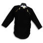 Womens Black Long Sleeve Side Ruched Zipper Blouse Top Size Large image number 1