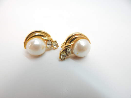 3 Pairs - Designer Richelieu Rhinestone & Faux Pearl Clip Earrings image number 1