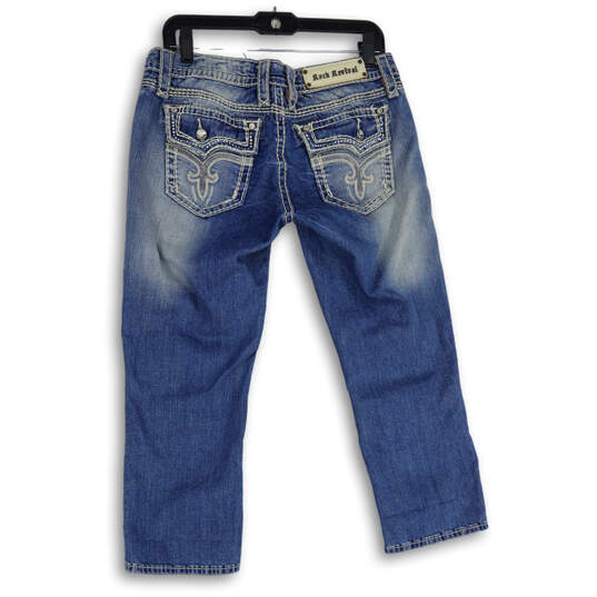 Womens Blue Denim Medium Wash 5-Pocket Design Distressed Capri Jeans Sz 29 image number 2