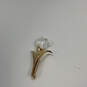 Designer Swarovski Gold-Tone Crystal Clear Lily Tulip Flower Brooch Pin image number 4