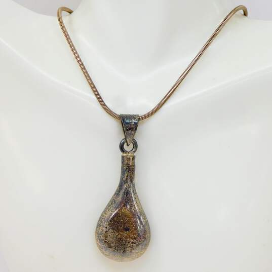 Taxco Mexico 925 Modernist Teardrop Perfume Bottle Pendant Chain Necklace image number 1