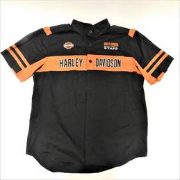 Harley Davidson Staff Orange Black Button Up Shirt  XL