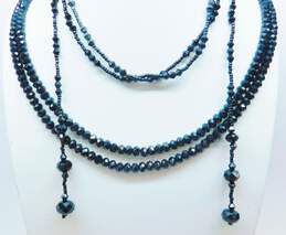 Vintage Black Crystal Beaded Necklaces Dangle Drop Earrings Bracelet & Abstract Loop Brooch 145.8g alternative image