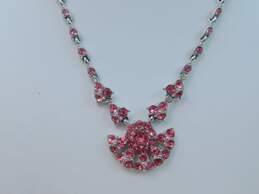 Vintage Bogoff Pink & Clear Icy Rhinestone Pendant Necklace & Horseshoe Brooch 42.7g alternative image