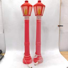 2 Vintage Christmas Lamp Post Candles 40 Inch Blow Mold Christmas Outdoor Lighted Decoration