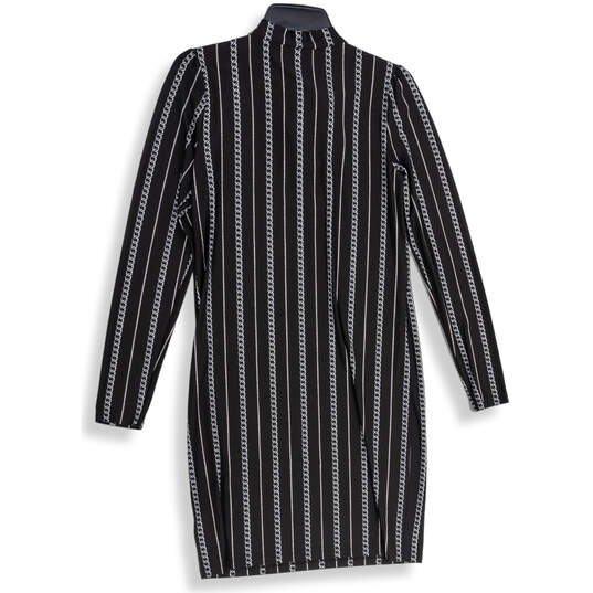 NWT Womens Black Chain Print Tie Neck Long Sleeve Shift Dress Size Small image number 2
