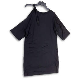 Womens Black One Shoulder Tie Short Sleeve Short Shift Dress Size Small alternative image