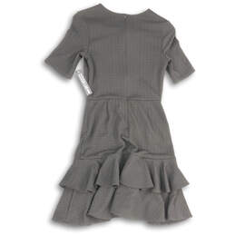 NWT Womens Gray Short Sleeve Ruffle Back Zip Mini Dress Size Medium alternative image