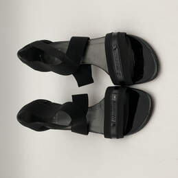 Womens Black Open Toe Elastic Strap Block Heel Strappy Sandals Size 8.5