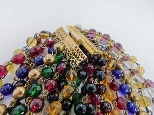 Vintage Erickson Beamon Gold Tone Colorful Glass Bead Multi Strand Necklace 1.10LBS image number 7