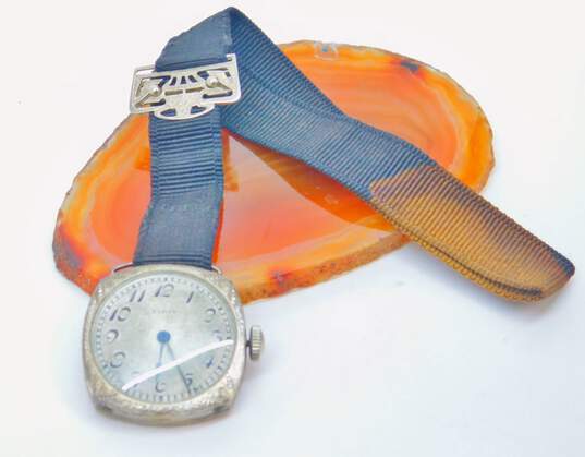 Antique1922 Elgin 14K White Gold Case Pocket Watch With Ribbon Fob 14.5g image number 2